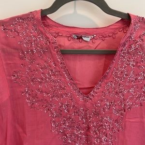 Roberta Freymann pink tunic with beaded detail, size S